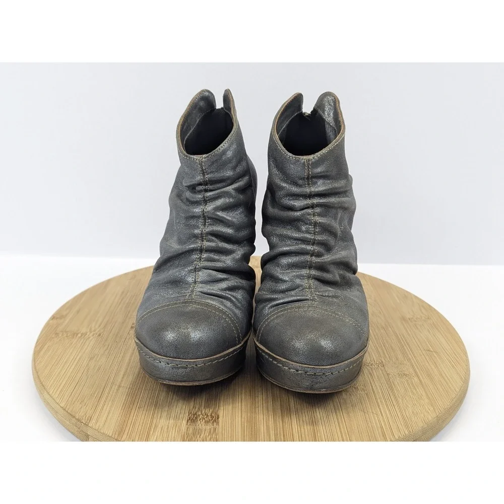 Metallic‎ Pewter Ruched Leather Woman 6 Ankle Boots FIORENTINI BAKER
